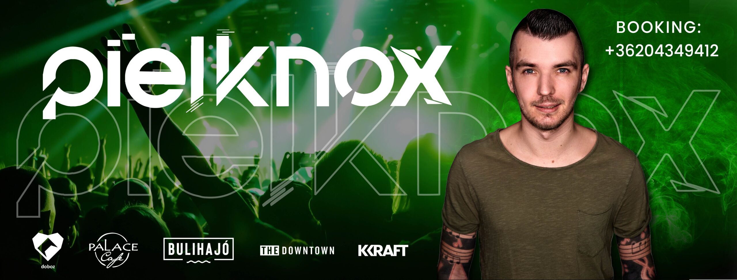 Promotional banner for Pleknox featuring a smiling man on the right, booking number on the far right, and logos along the bottom.